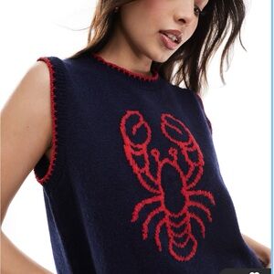 ASOS DESIGN knitted lobster tank top in navy